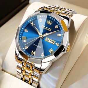 OLEVS Stainless Steel Waterproof Luminous Date Business Casual Wrist Watch For Men (Blue)