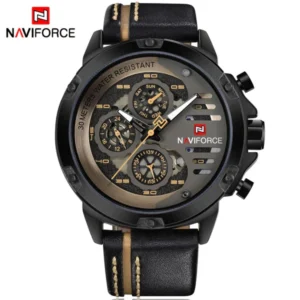 Naviforce Multifunction Black Leather Belt Watch NF9110M