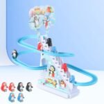 PEGACORN 3 Penguin Slide Toy Set|Funny Automatic Stair-Climbing Penguin Cartoon Race Track Set Little Lovely Penguins Slide Toy Escalator Toy with Lights & Music